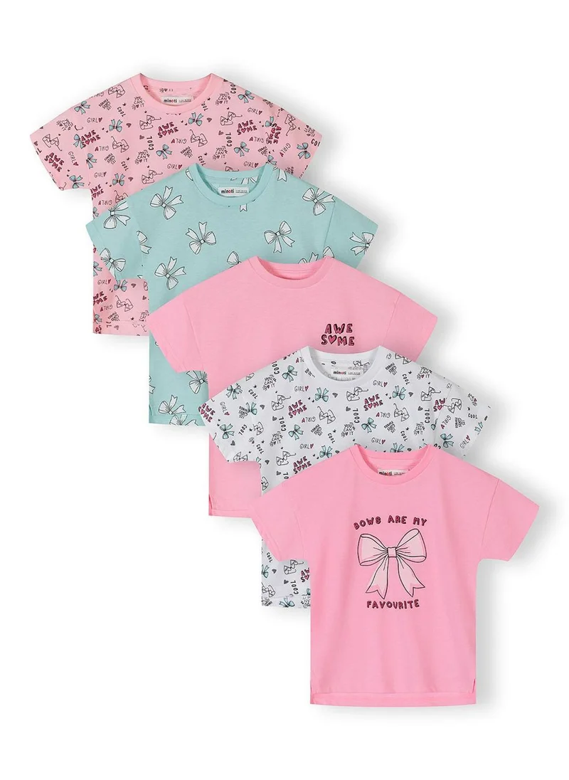 MINOTI Girls 5-pack short sleeve cotton t-shirts pink blue white 9 months to 7 years